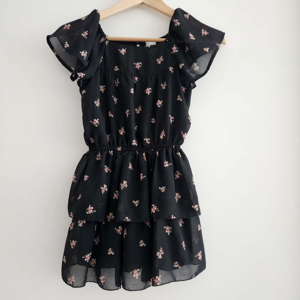 Tru Love Los Angeles Girls Floral Black Dress Size 7 NWT